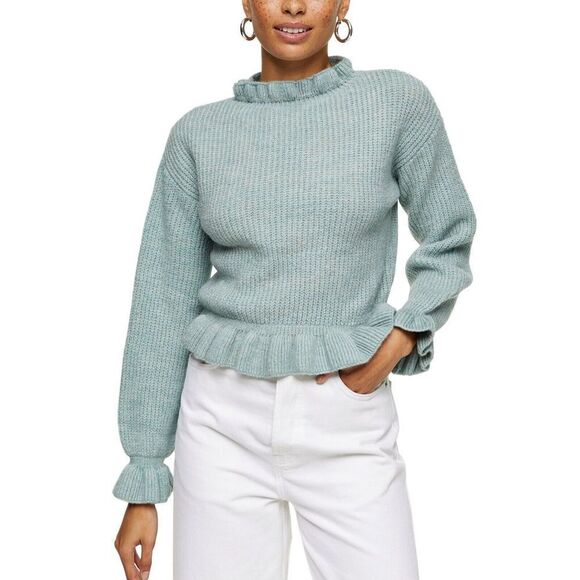 Topshop 23E41TBLE Women's Sz 8-10 Blue Frill Knitted Pullover Sweater - Picture 10 of 10